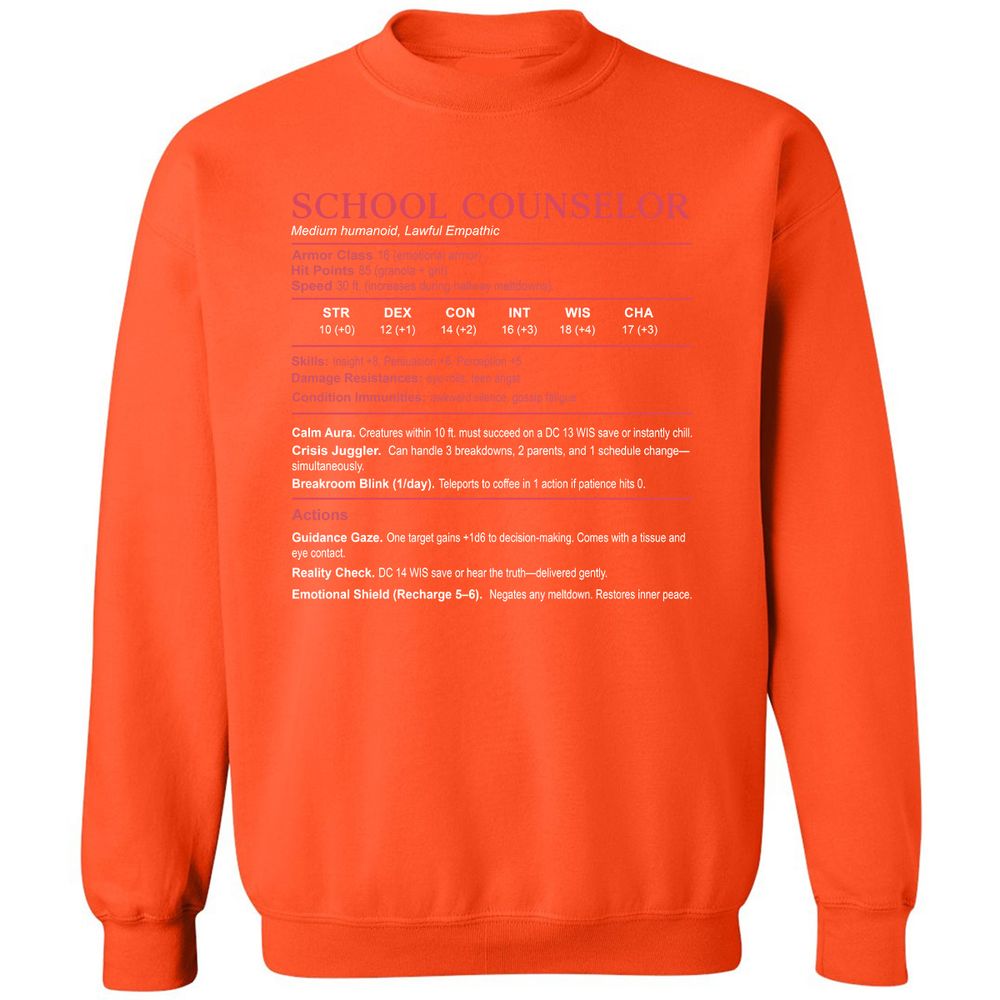 School Counselor Stats Classic Unisex Sweatshirt - Orange - 10