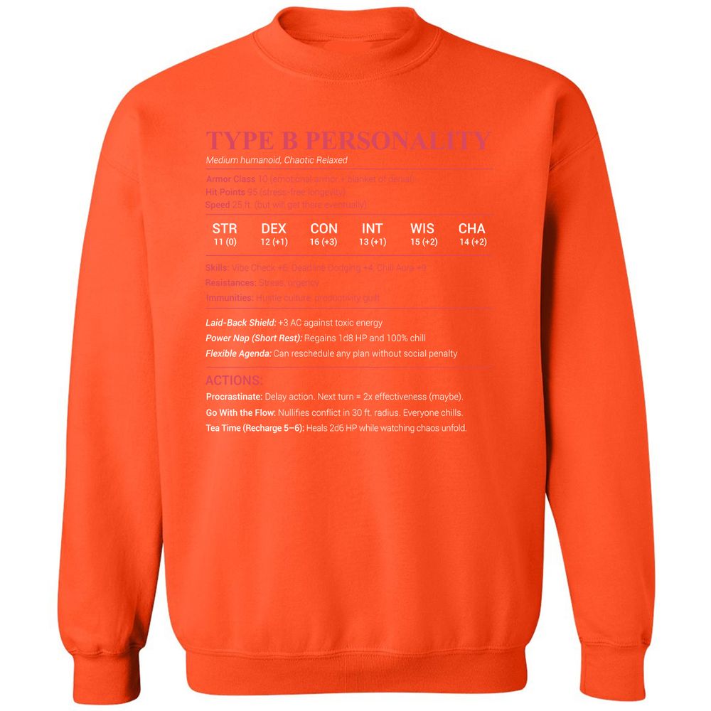 Type B Stats Classic Unisex Sweatshirt - Orange - 10