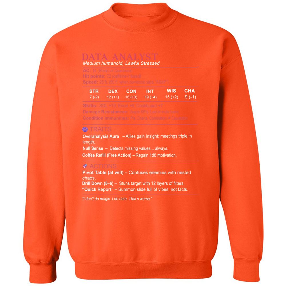 Data Analyst Stats Classic Unisex Sweatshirt - Orange - 10