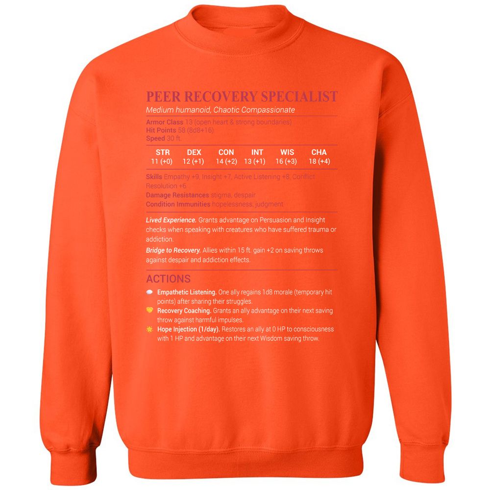 Peer Recovery Specialist Classic Unisex Sweatshirt - Orange - 10