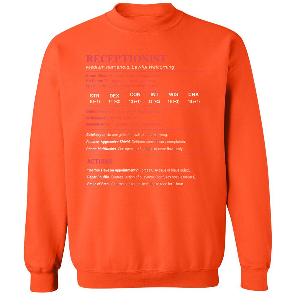 Receptionist Stats Classic Unisex Sweatshirt - Orange - 10