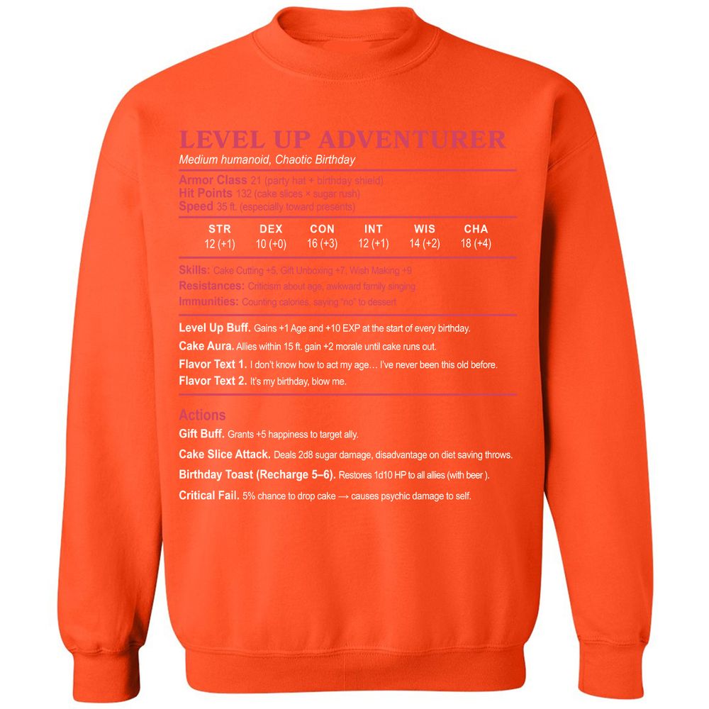 Level Up Adventurer Classic Unisex Sweatshirt - Orange - 10