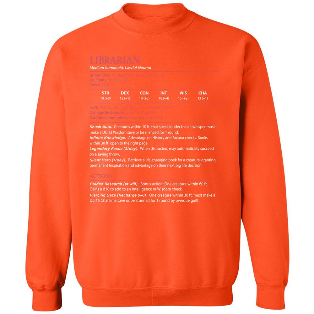Librarian Stats Classic Unisex Sweatshirt - Orange - 10