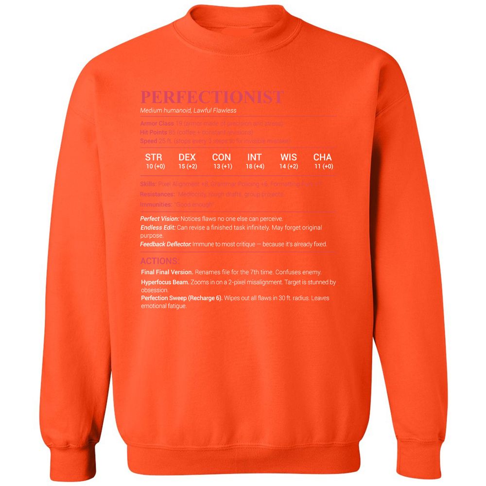 Perfectionist Stats Classic Unisex Sweatshirt - Orange - 10