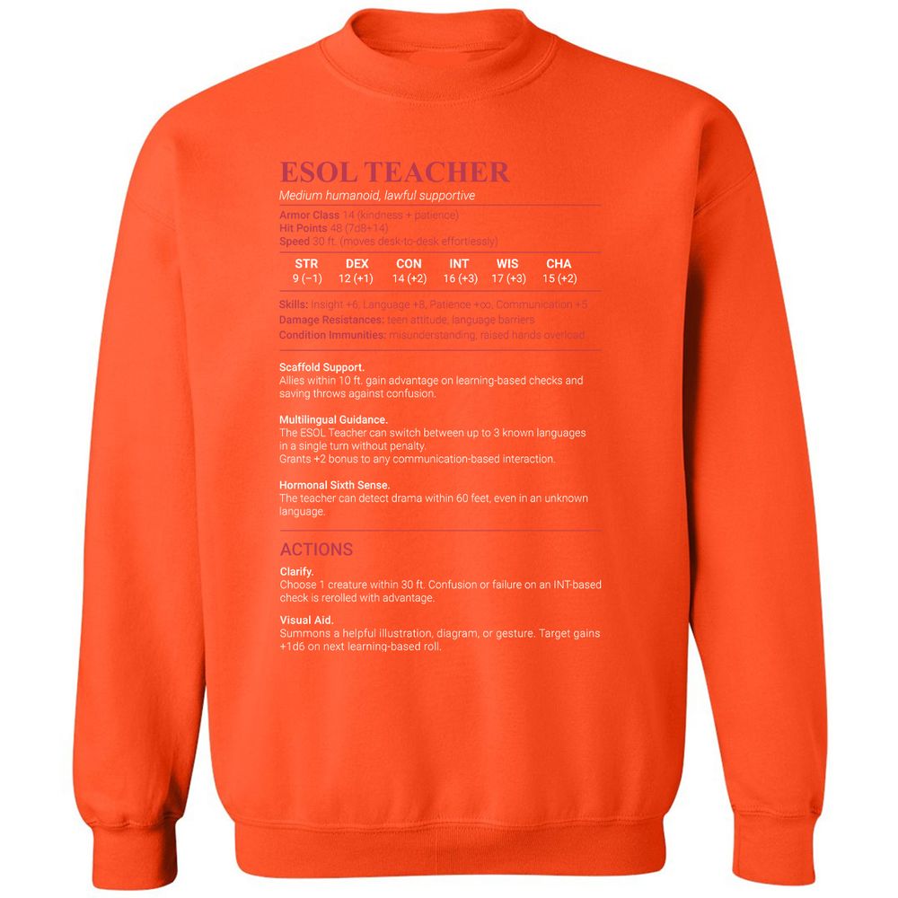 ESOL Teacher Classic Unisex Sweatshirt - Orange - 10