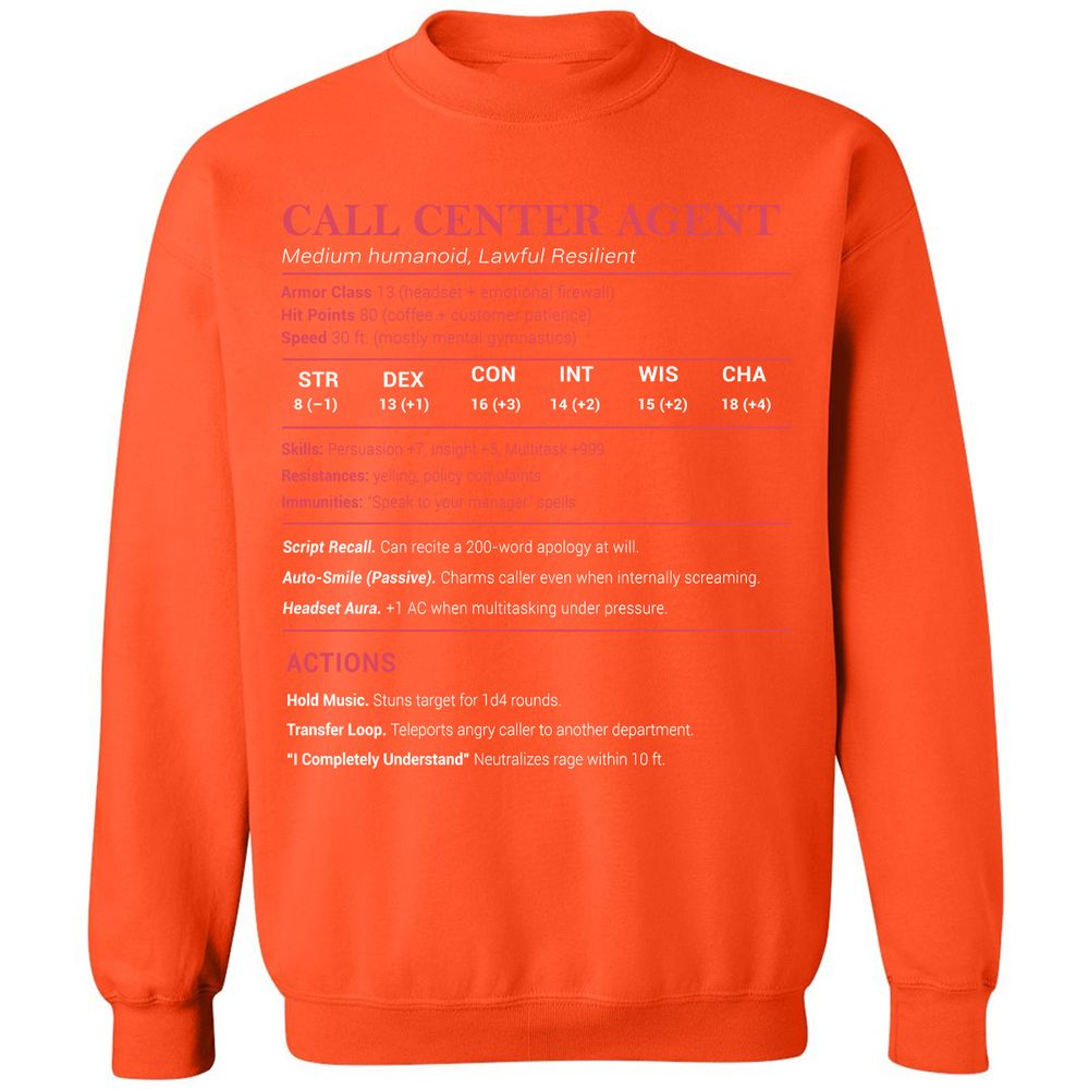 Call Center Agent Stats Classic Unisex Sweatshirt - Orange - 10