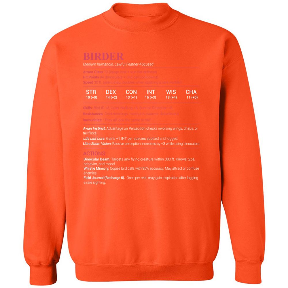 Birder Stats Classic Unisex Sweatshirt - Orange - 10