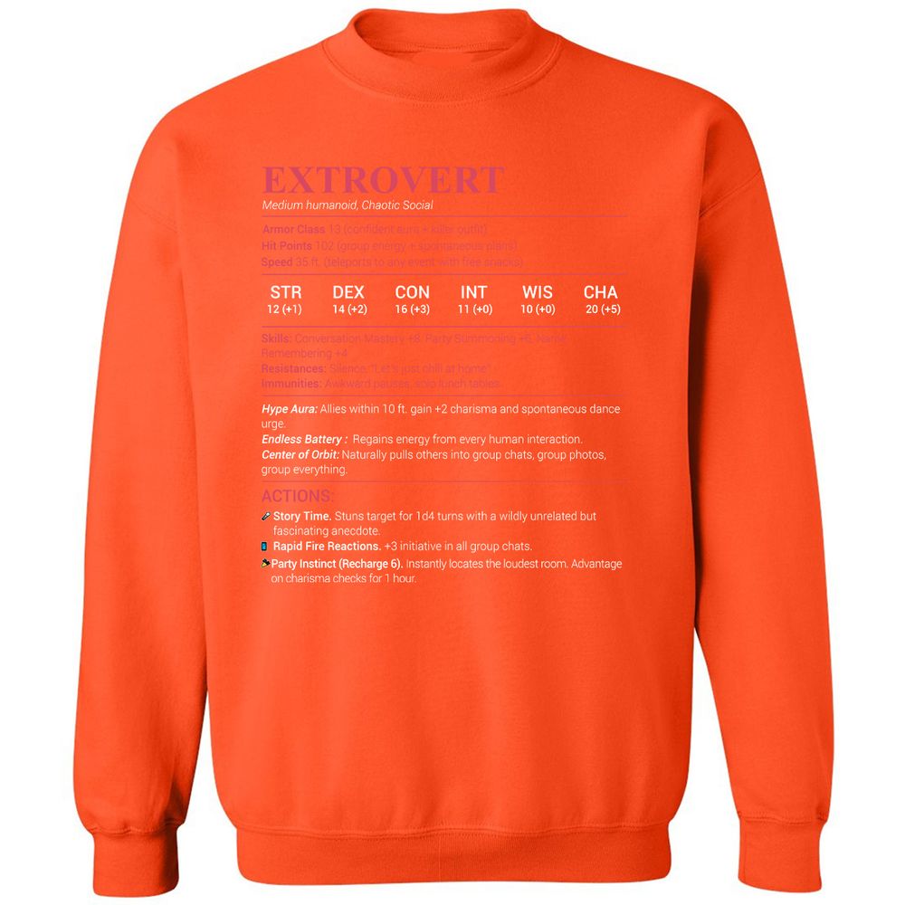 Extrovert Stats Classic Unisex Sweatshirt - Orange - 10