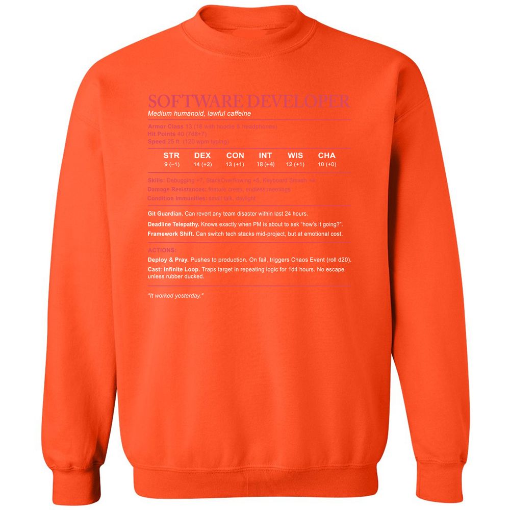 Software Developer Stats Classic Unisex Sweatshirt - Orange - 10
