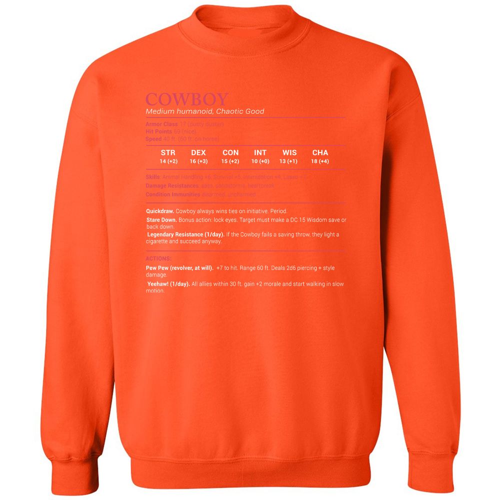 Cowboy Stats Classic Unisex Sweatshirt - Orange - 10