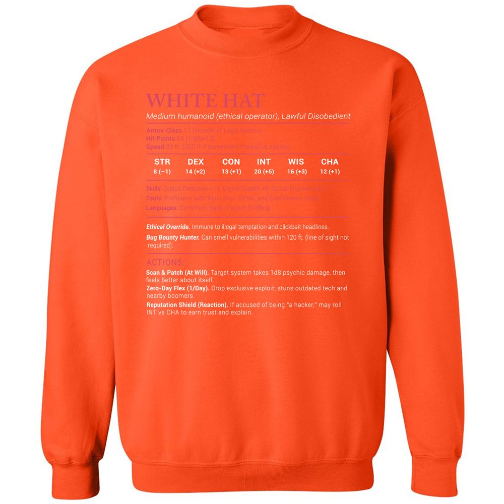 White Hat Stats Classic Unisex Sweatshirt - Orange - 10