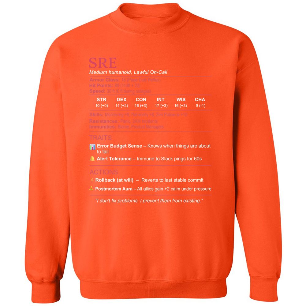 SRE Stats Classic Unisex Sweatshirt - Orange - 10