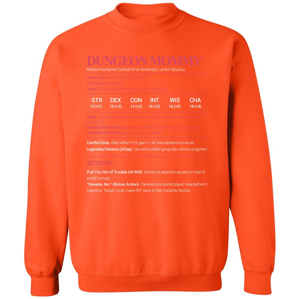 Dungeon Mommy Stats Classic Unisex Sweatshirt - Orange - 10
