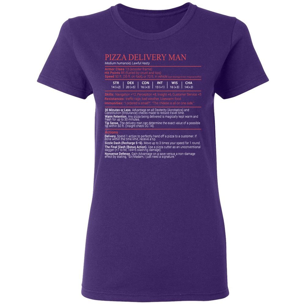 Pizza Delivery Man Stats Block Women's T-Shirt - Purple - 10