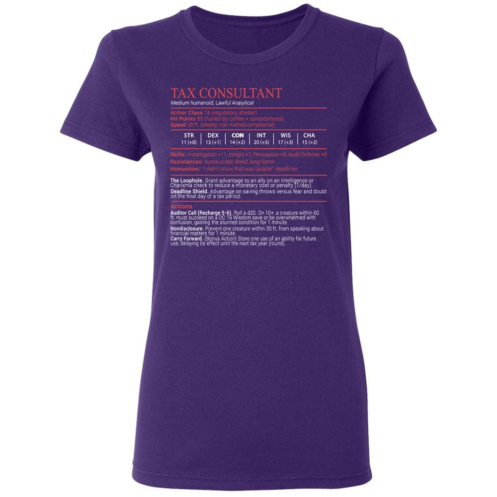 Tax Consultant Stats Block Women's T-Shirt - Purple - 10