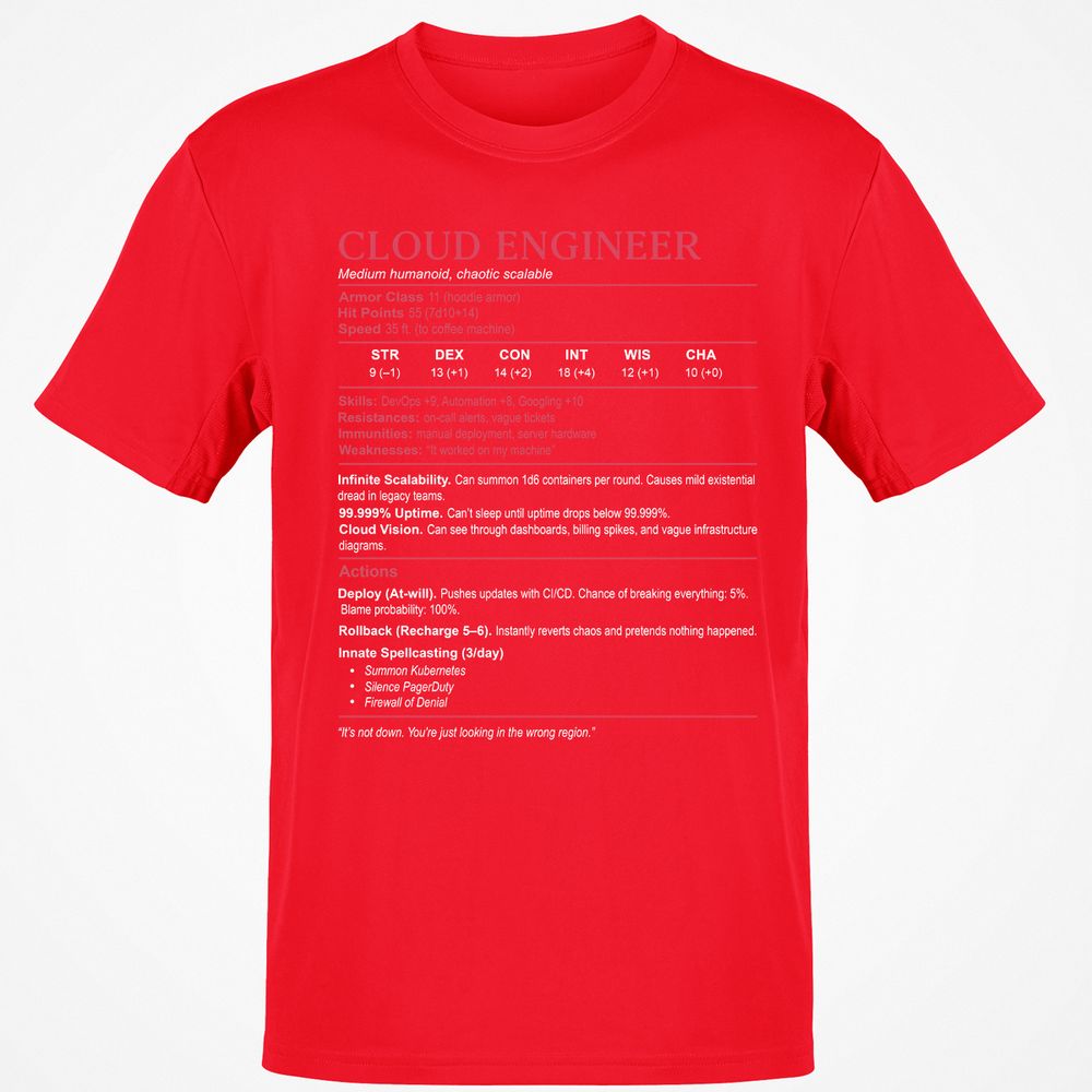 Cloud Engineer Stats Classic Unisex T-Shirt - Red - 10