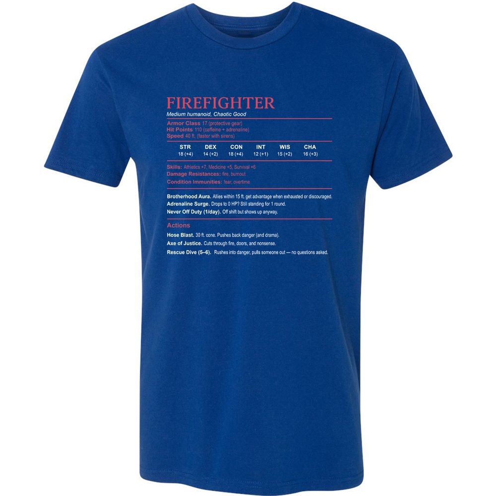Firefighter Stats Premium Unisex T-Shirt - Royal - 10