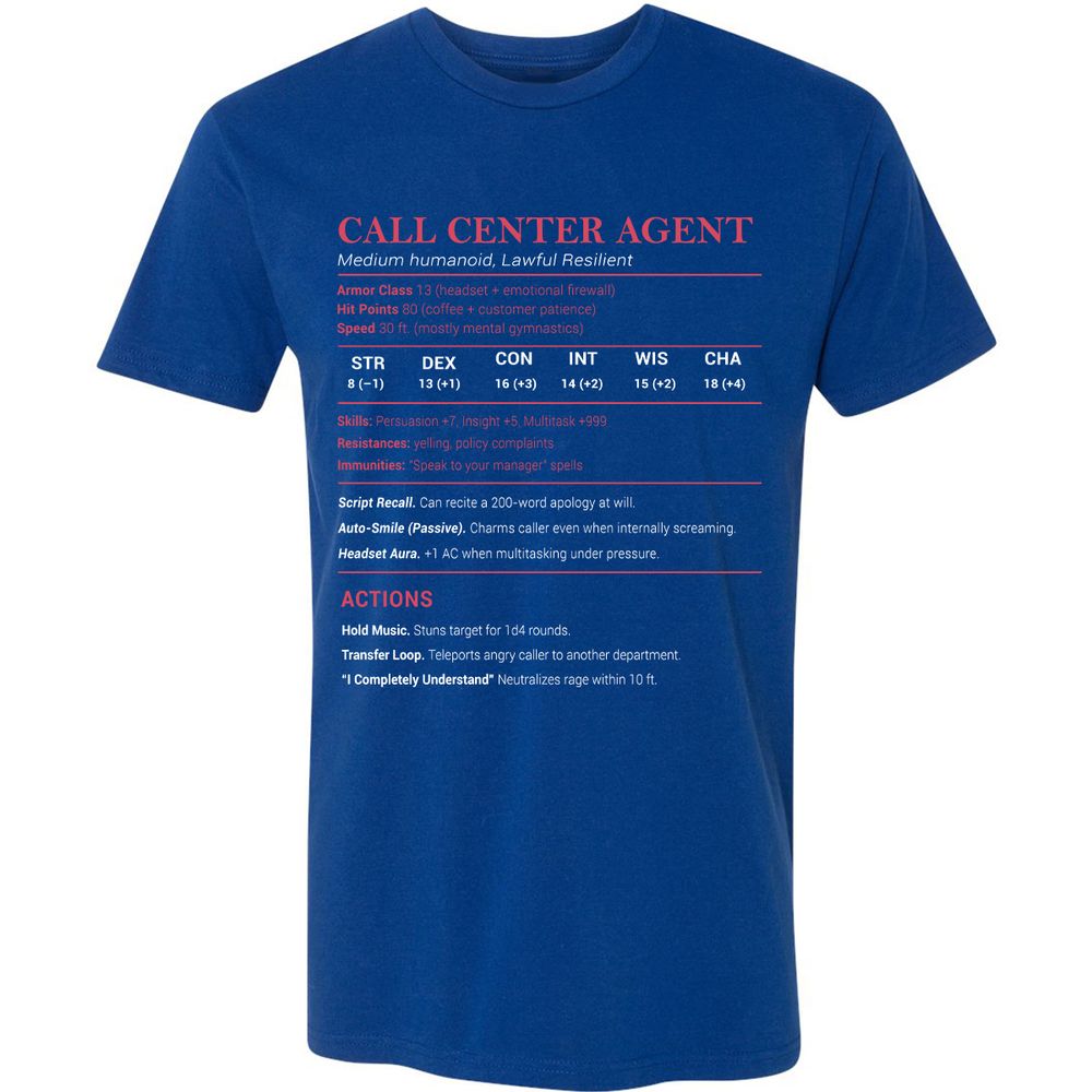 Call Center Agent Stats Premium Unisex T-Shirt - Royal - 10