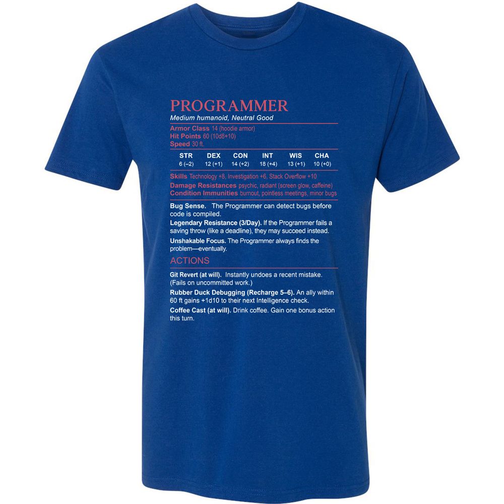 Programmer Stats Premium Unisex T-Shirt - Royal - 10