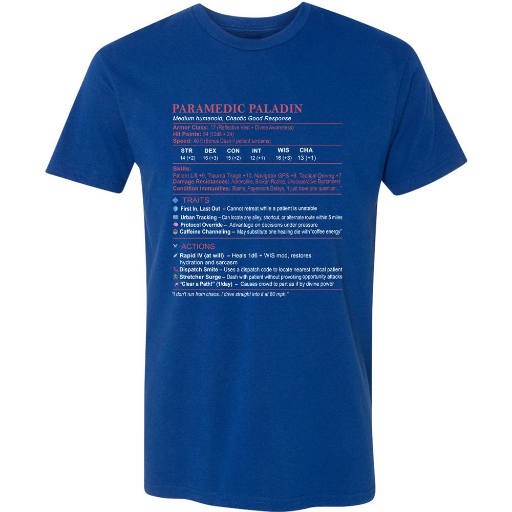 Paramedic Stats Premium Unisex T-Shirt - Royal - 10
