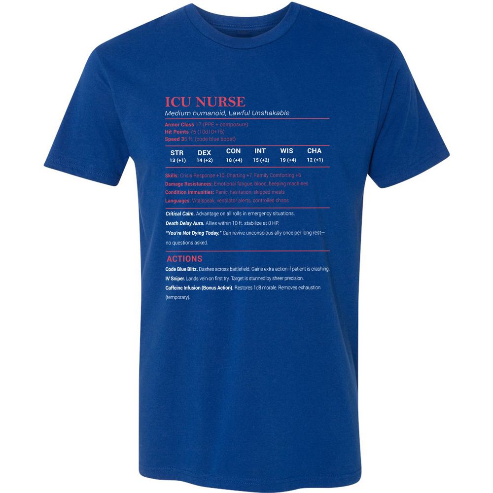 ICU Nurse Stats Premium Unisex T-Shirt - Royal - 10