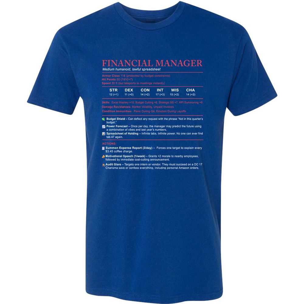 Financial Manager Stats Premium Unisex T-Shirt - Royal - 10