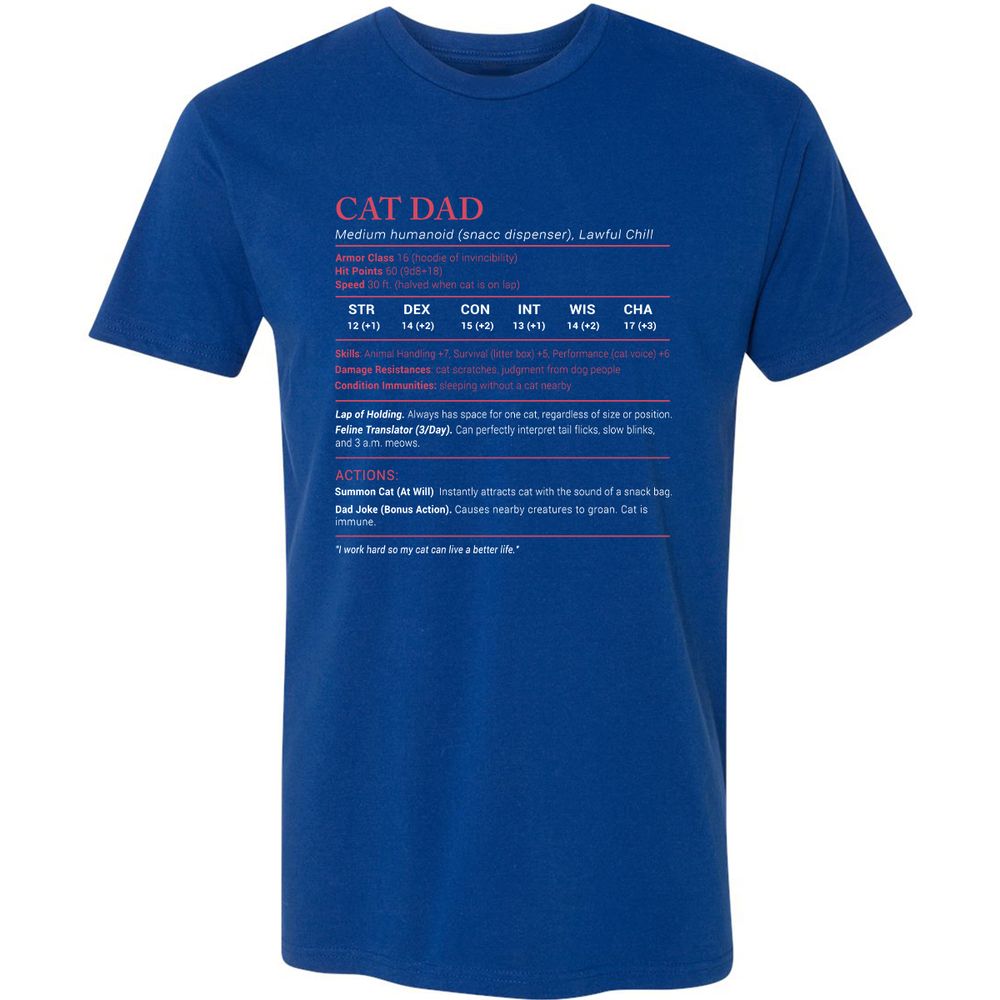 Cat Dad Stats Premium Unisex T-Shirt - Royal - 10