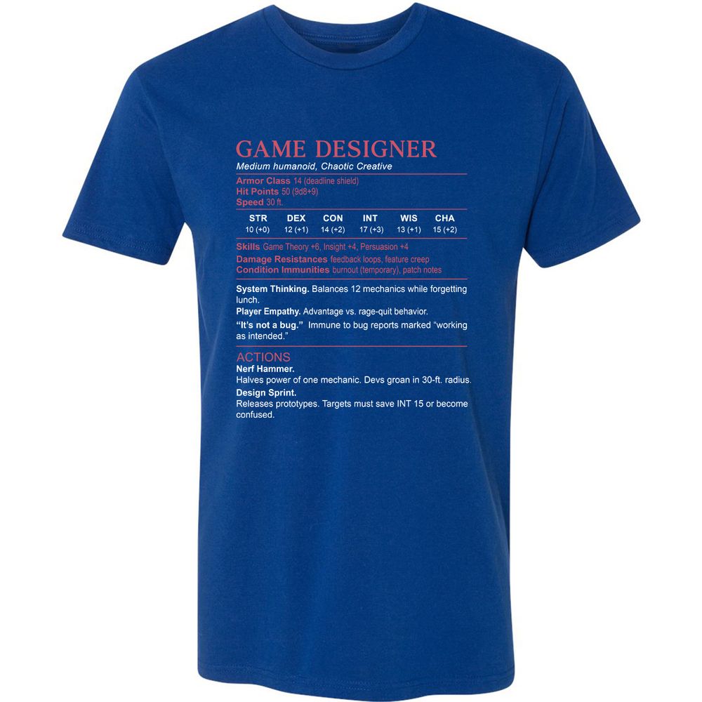 Game Designer Stats Premium Unisex T-Shirt - Royal - 10