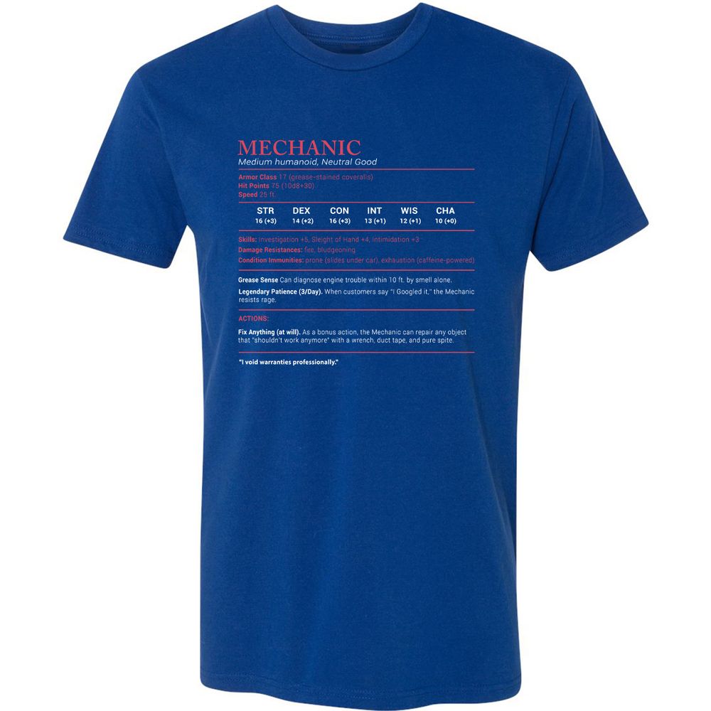 Mechanic Stats Premium Unisex T-Shirt - Royal - 10
