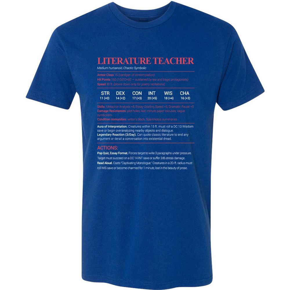 Literature Teacher Premium Unisex T-Shirt - Royal - 10