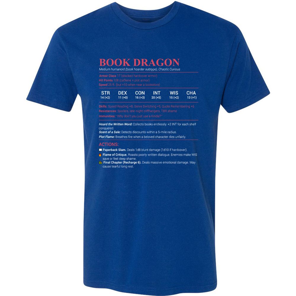 Book Dragon Stats Premium Unisex T-Shirt - Royal - 10