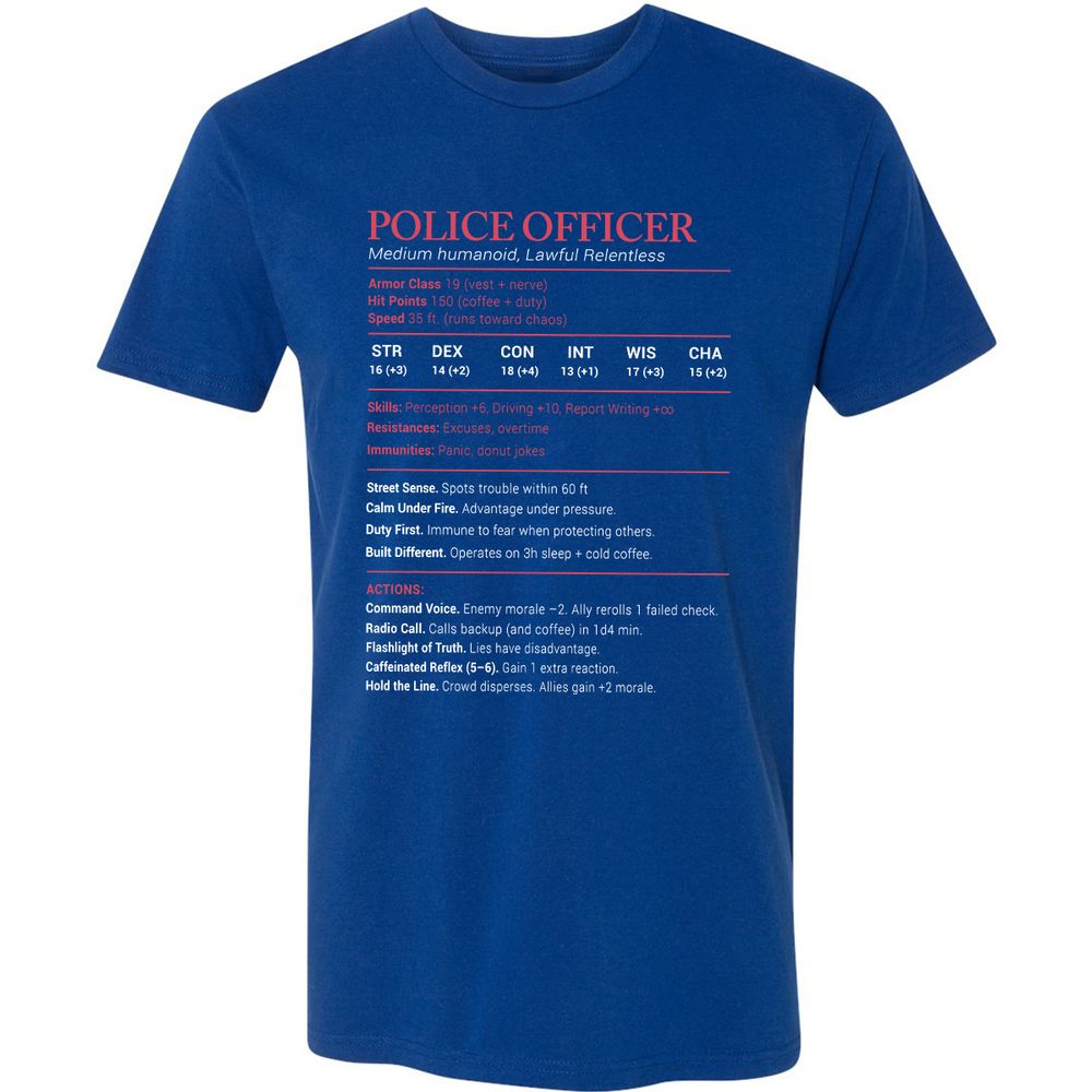 Police Officer Stats Premium Unisex T-Shirt - Royal - 10