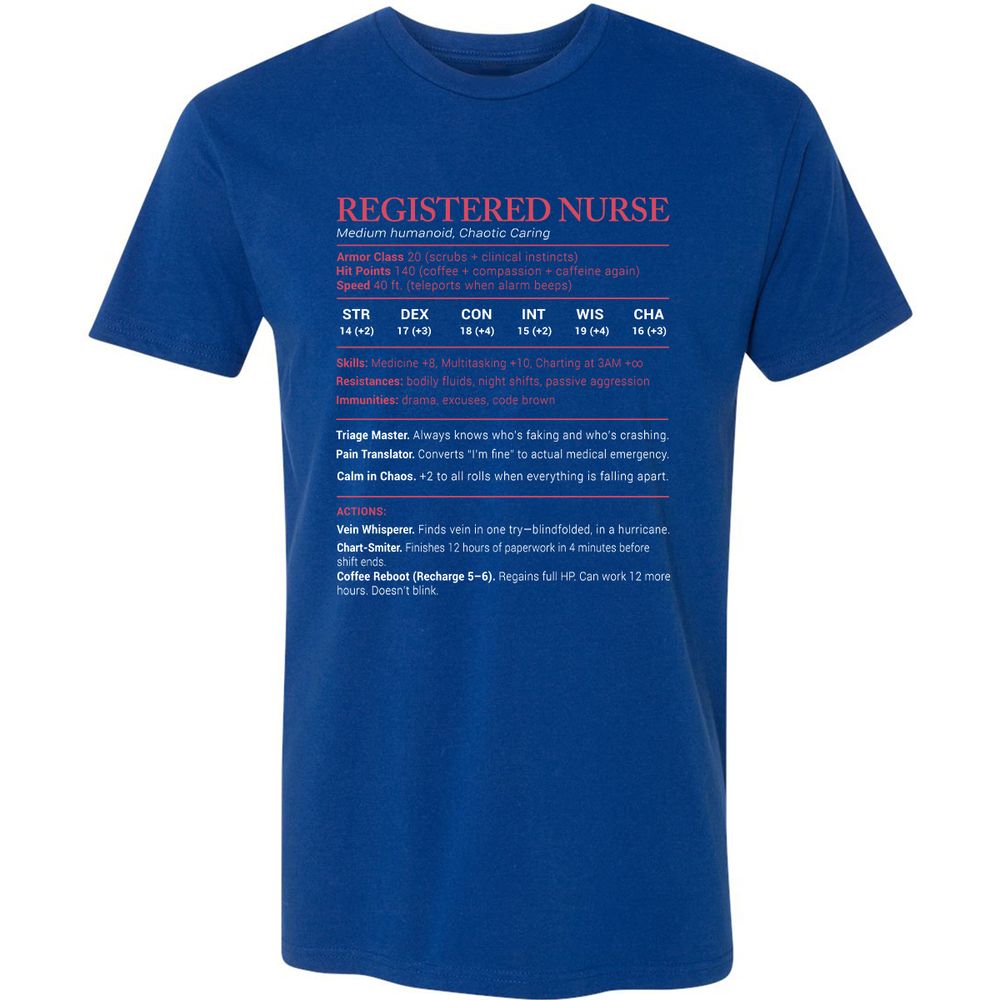 Registered Nurse Stats Premium Unisex T-Shirt - Royal - 10