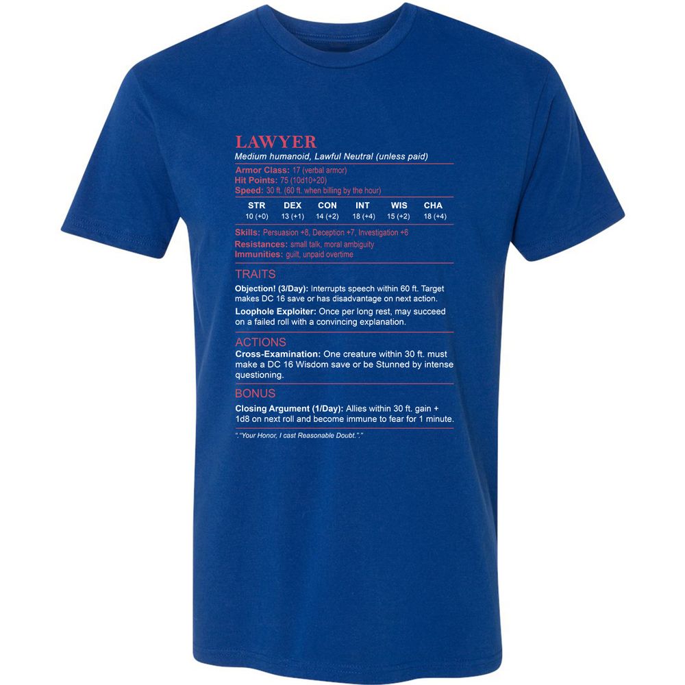 Lawyer Stats Premium Unisex T-Shirt - Royal - 10