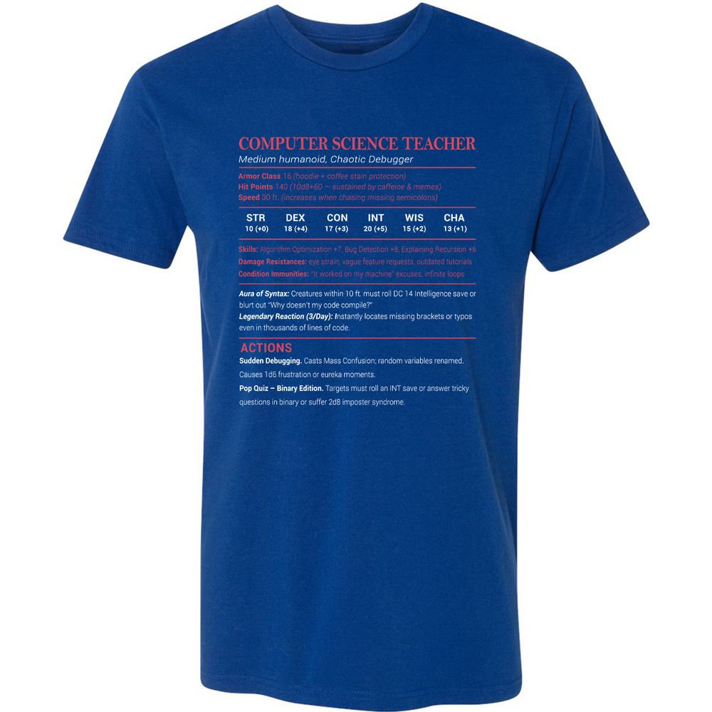 Computer Science Teacher Premium Unisex T-Shirt - Royal - 10
