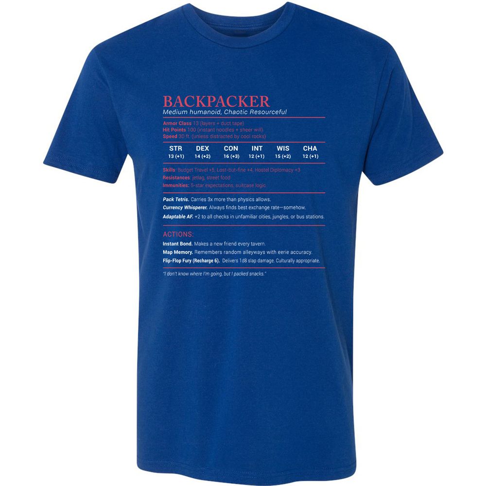 Backpacker Stats Premium Unisex T-Shirt - Royal - 10