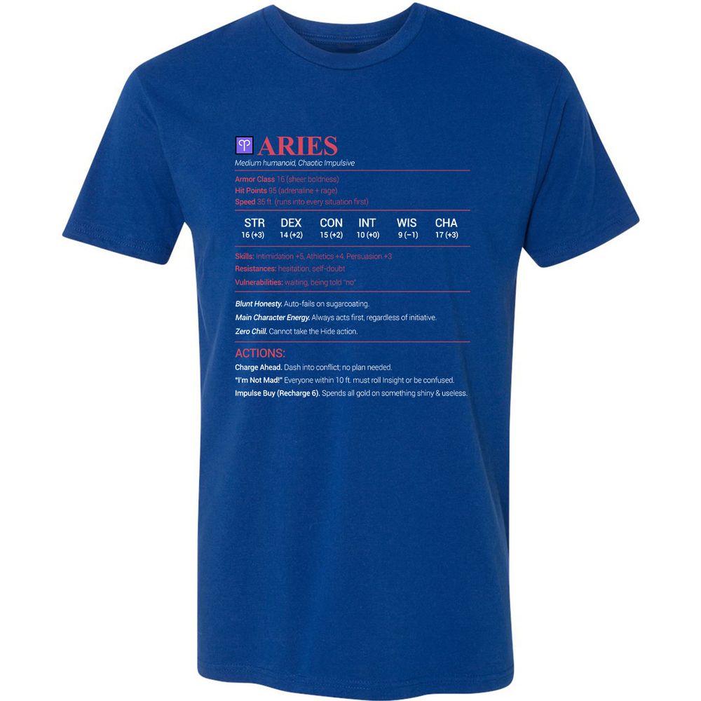 Aries Stats Premium Unisex T-Shirt - Royal - 10