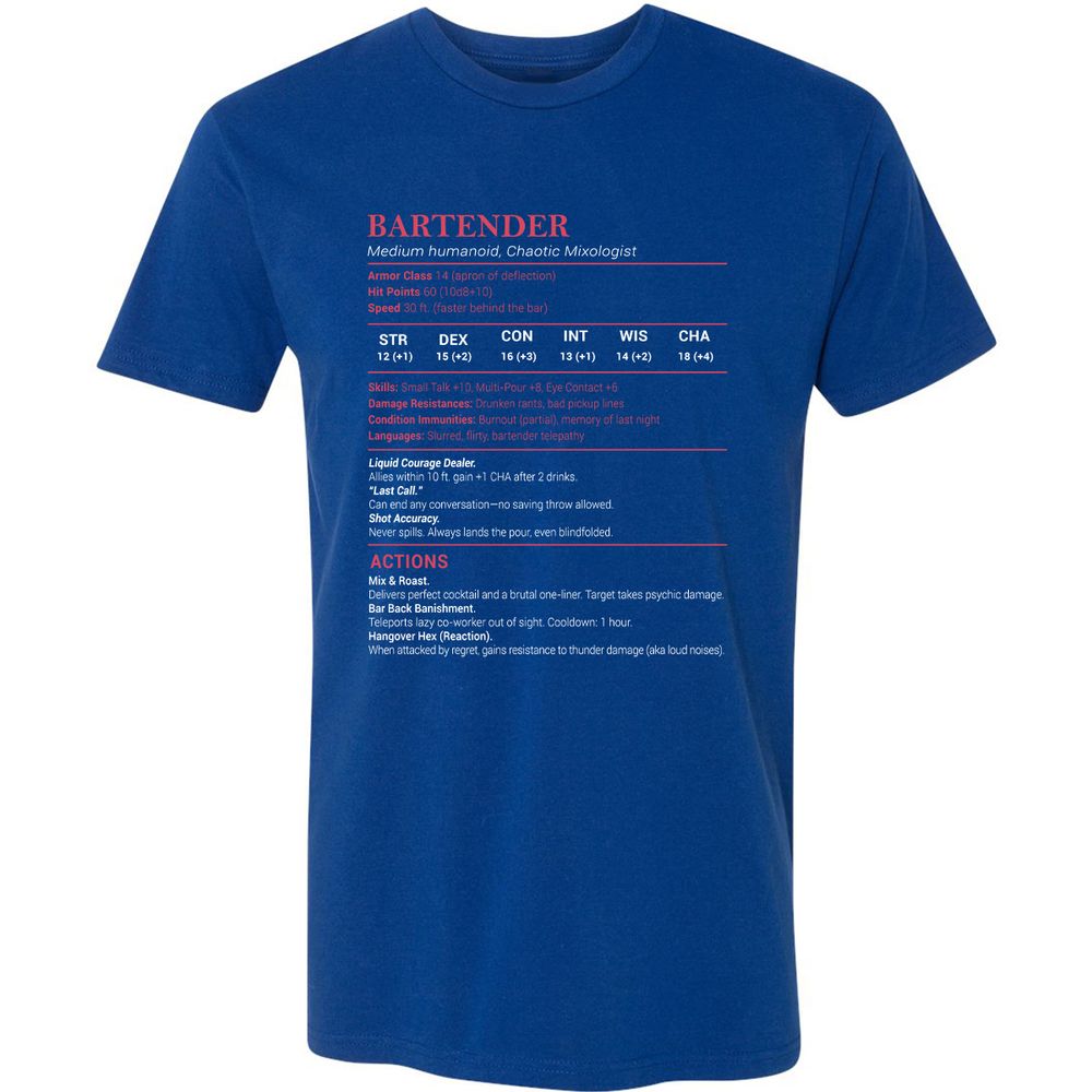 Bartender Stats Premium Unisex T-Shirt - Royal - 10