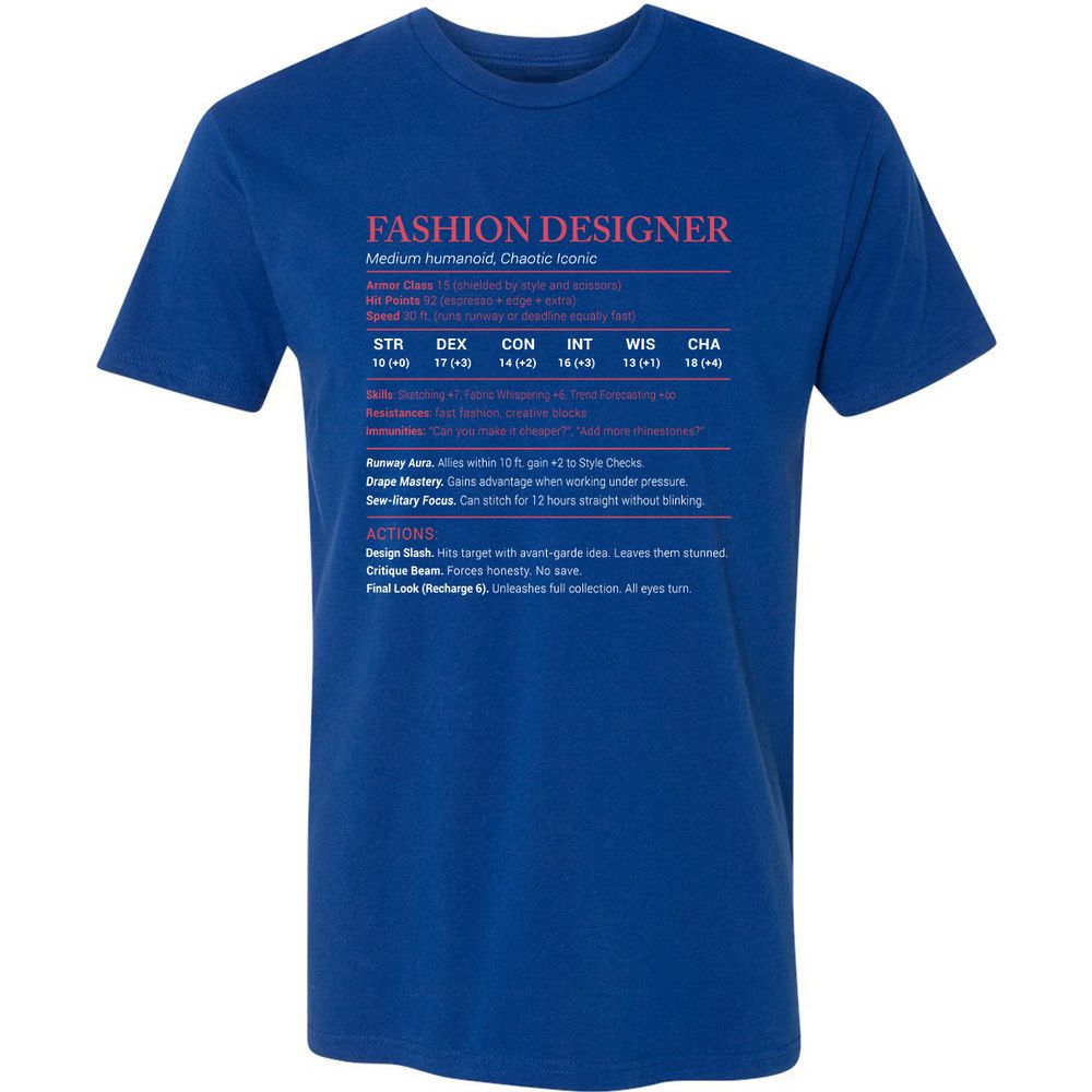 Fashion Designer Stats Premium Unisex T-Shirt - Royal - 10