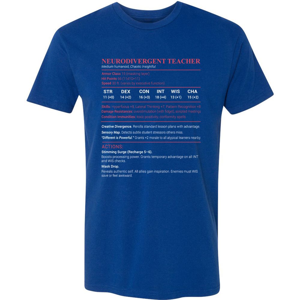 Neurodivergent Teacher Stats Premium Unisex T-Shirt - Royal - 10