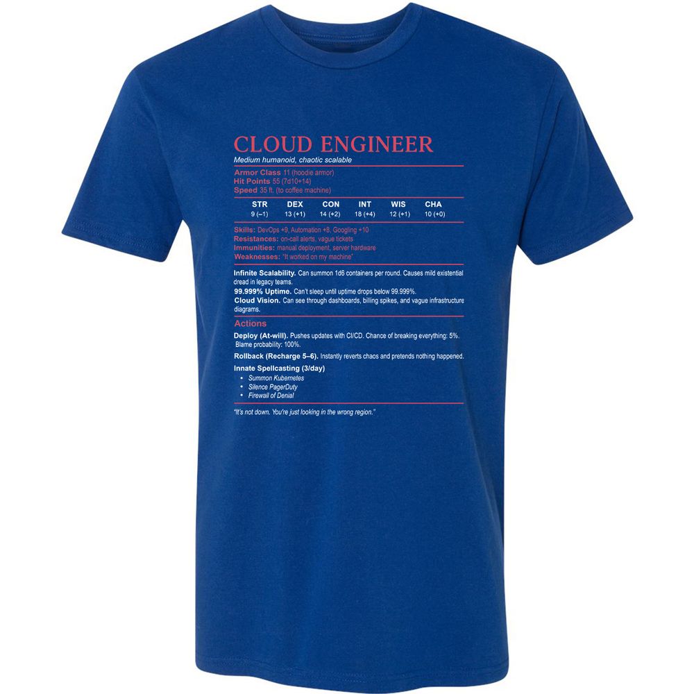 Cloud Engineer Stats Premium Unisex T-Shirt - Royal - 10