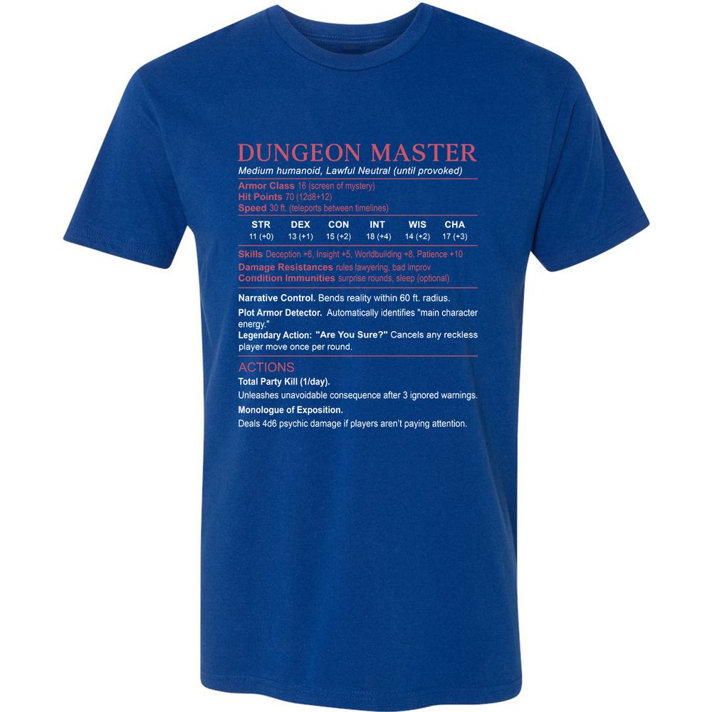 Dungeon Master Stats Premium Unisex T-Shirt - Royal - 10