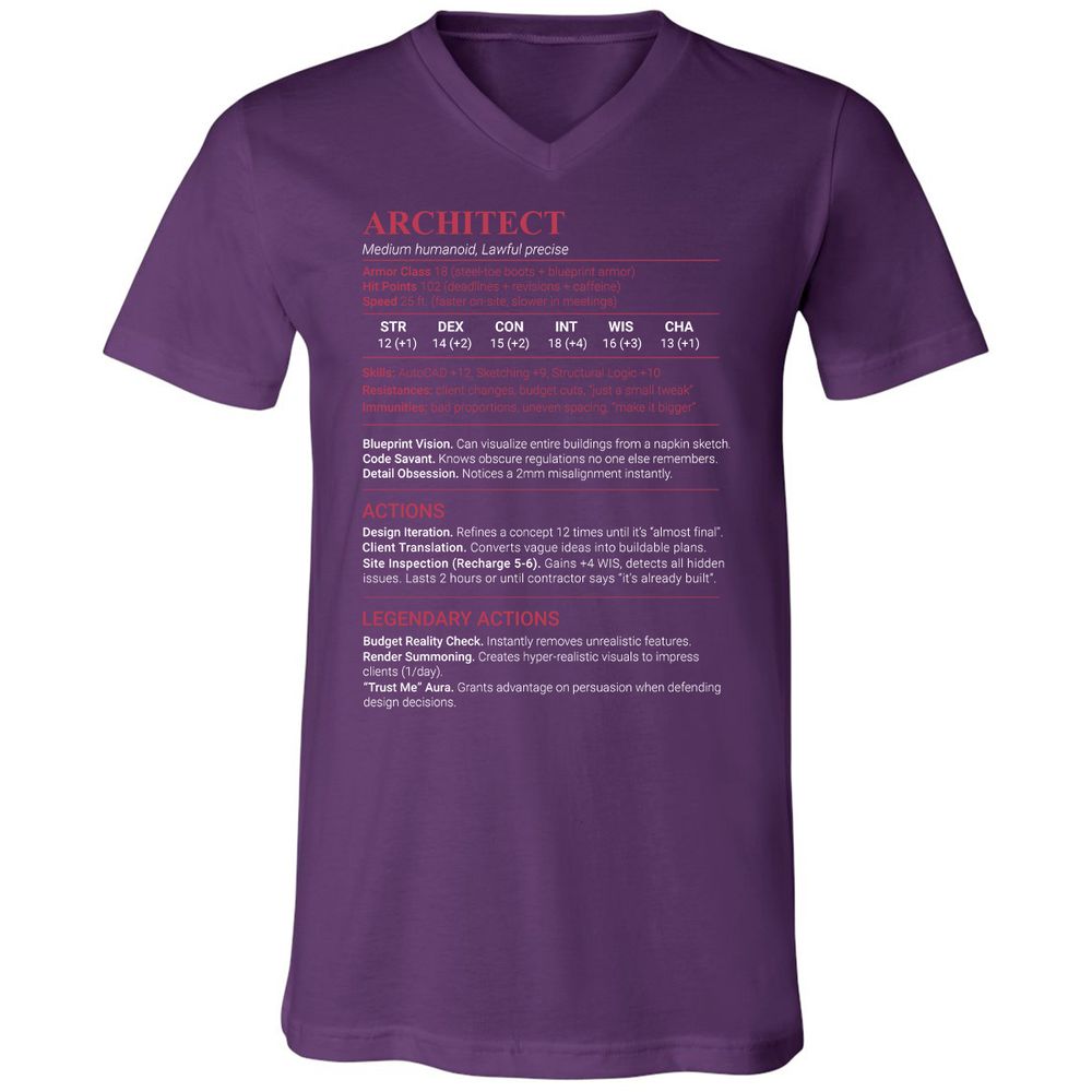 Architect Stats Unisex V-Neck T-Shirt - Team Purple - 10