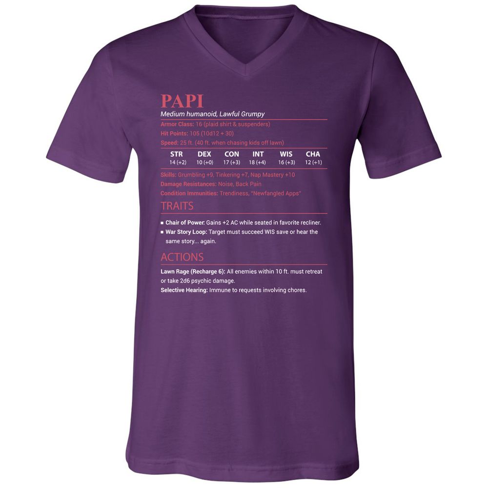 Papi Stats Unisex V-Neck T-Shirt - Team Purple - 10