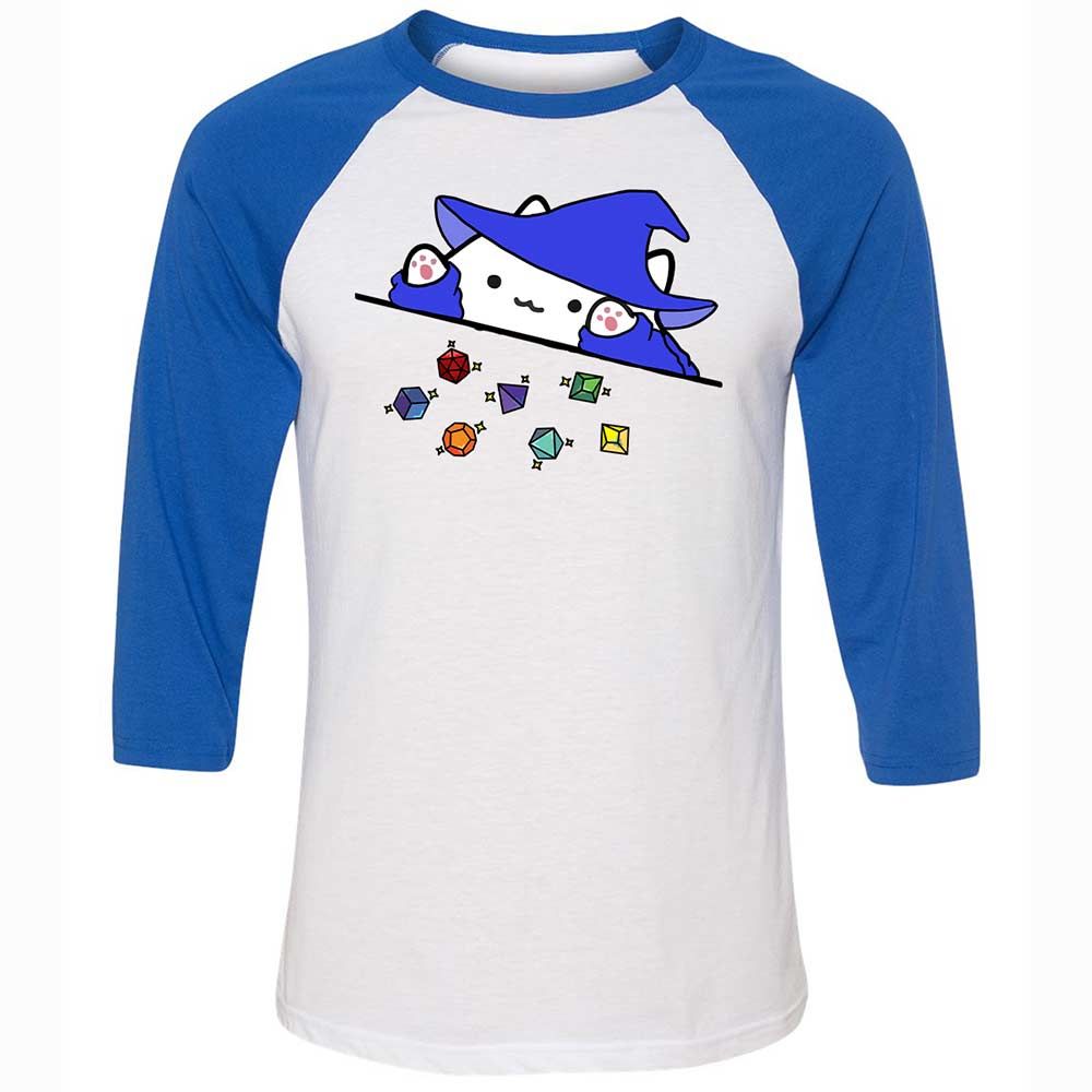 Cat Throws Dices Unisex 3/4 Baseball Tee - White/True Royal - 10