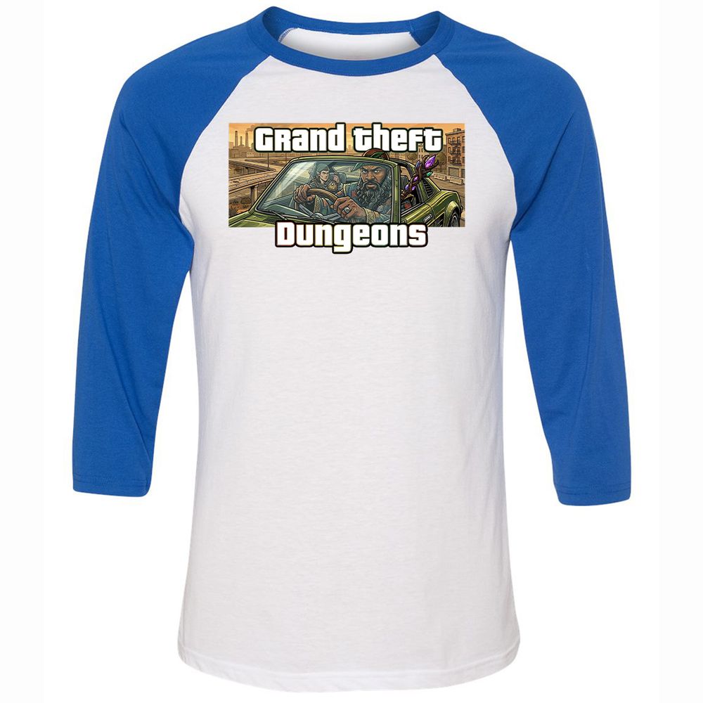 Grand Theft Dungeons Unisex 3/4 Baseball Tee - White/True Royal - 10