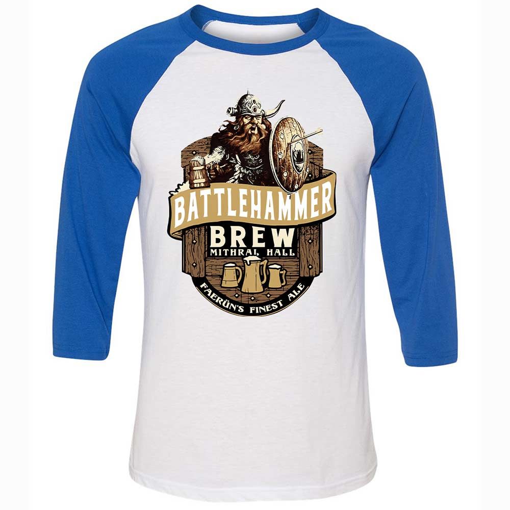 Battlehammer Brew Unisex 3/4 Baseball Tee - White/True Royal - 10