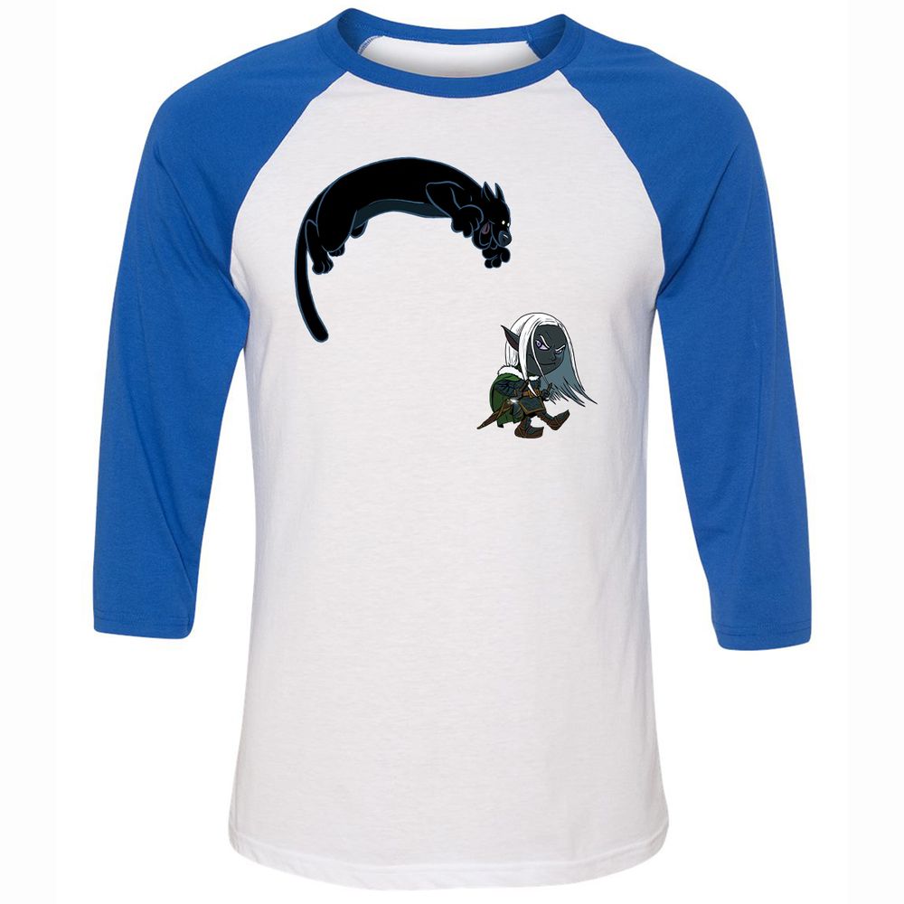 Drizzt and Guenhwyvar Unisex 3/4 Baseball Tee - White/True Royal - 10