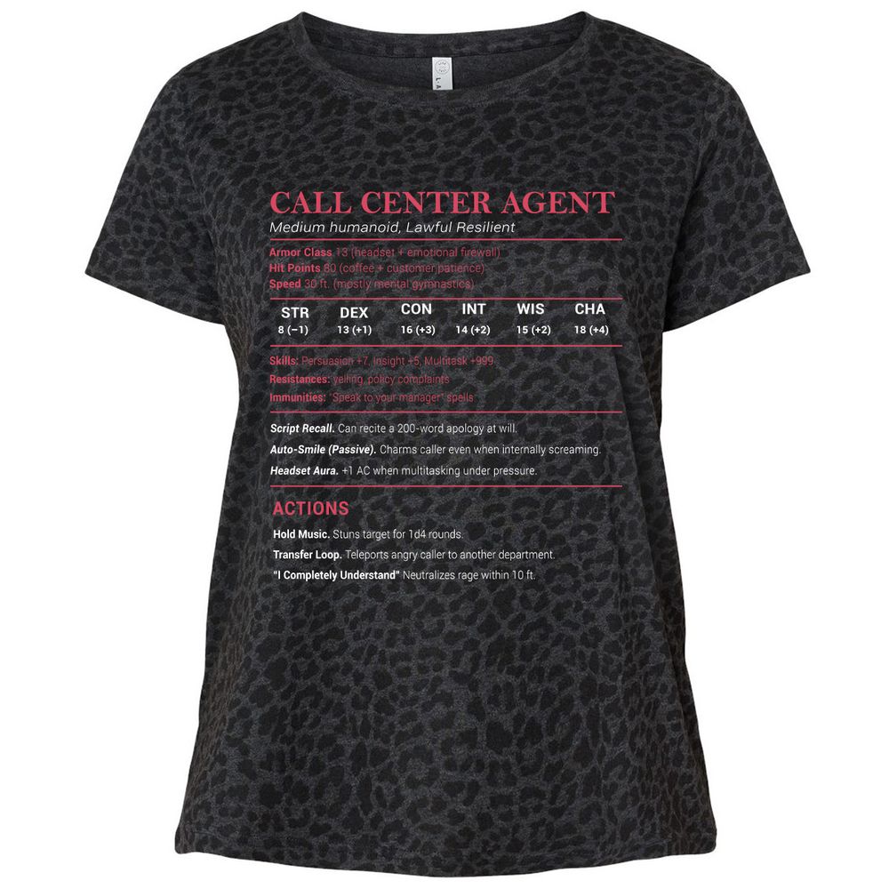 Call Center Agent Stats Ladies Curvy Jersey - Black Leopard - 11