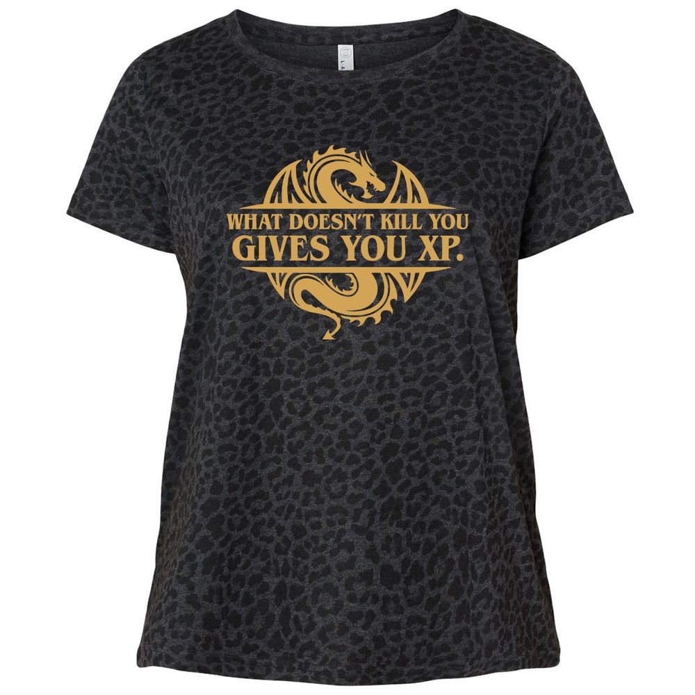 What Doesn't Kill You Gives You XP Ladies Curvy Jersey - Black Leopard - 11